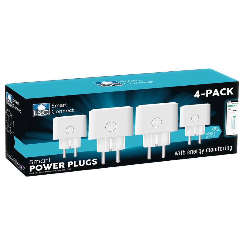 Doos van de LSC Smart Connect slimme stekkers met de tekst with energy monitoring Doos van de LSC Smart Connect slimme stekkers met de tekst with energy monitoring