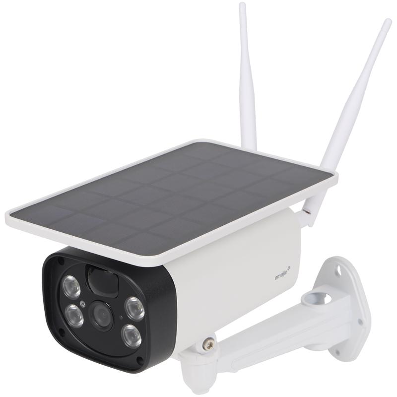 Witte Omajin solar beveiligingscamera van Action met zonnepaneel bovenop, twee antennes en muurbeugel Witte Omajin solar beveiligingscamera van Action met zonnepaneel bovenop, twee antennes en muurbeugel